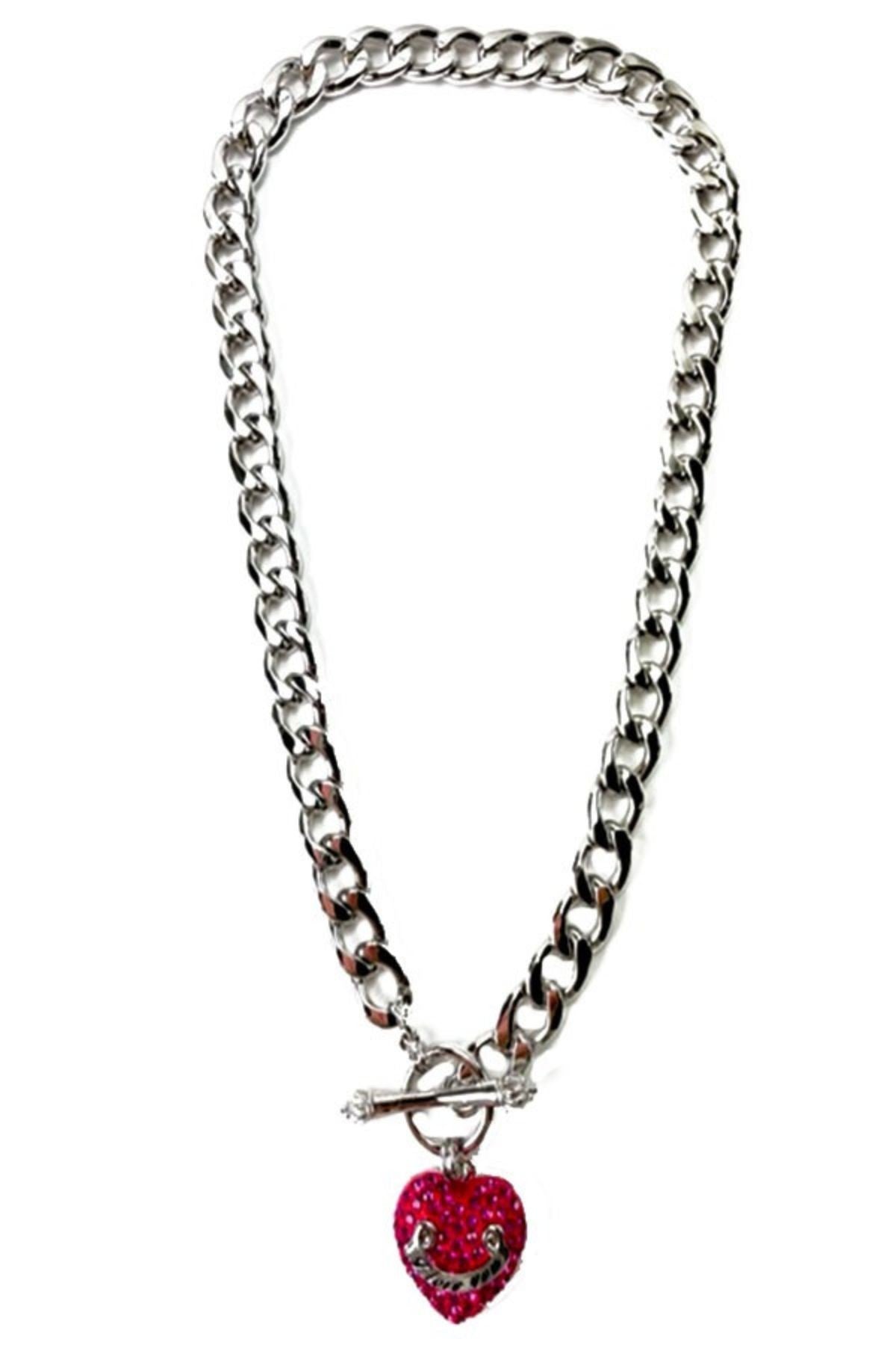 A beautiful crystal heart pendant necklace with a double plated finish and a 19-inch chain, featuring a toggle clasp.