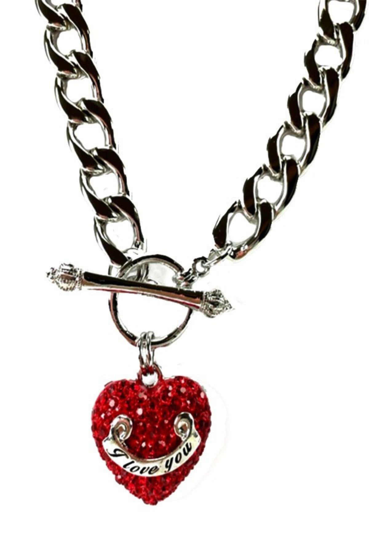 A beautiful crystal heart pendant necklace with a double plated finish and a 19-inch chain, featuring a toggle clasp.