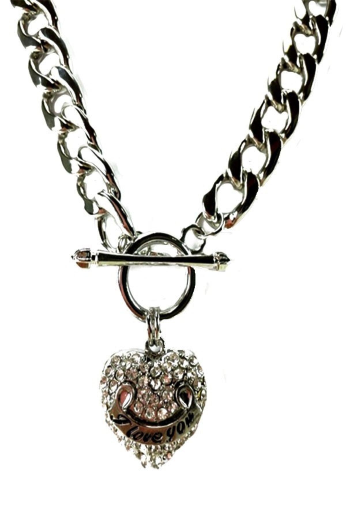 A beautiful crystal heart pendant necklace with a double plated finish and a 19-inch chain, featuring a toggle clasp.