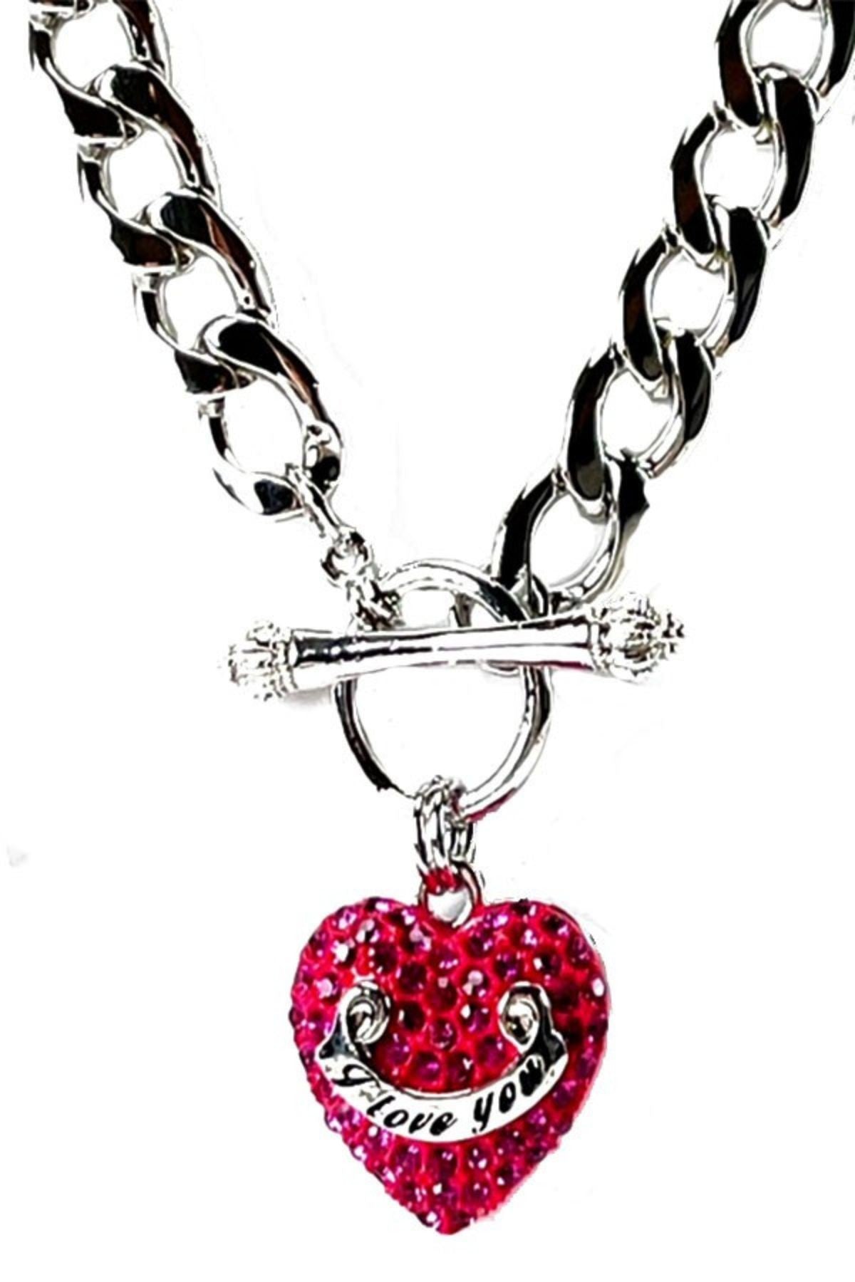 A beautiful crystal heart pendant necklace with a double plated finish and a 19-inch chain, featuring a toggle clasp.