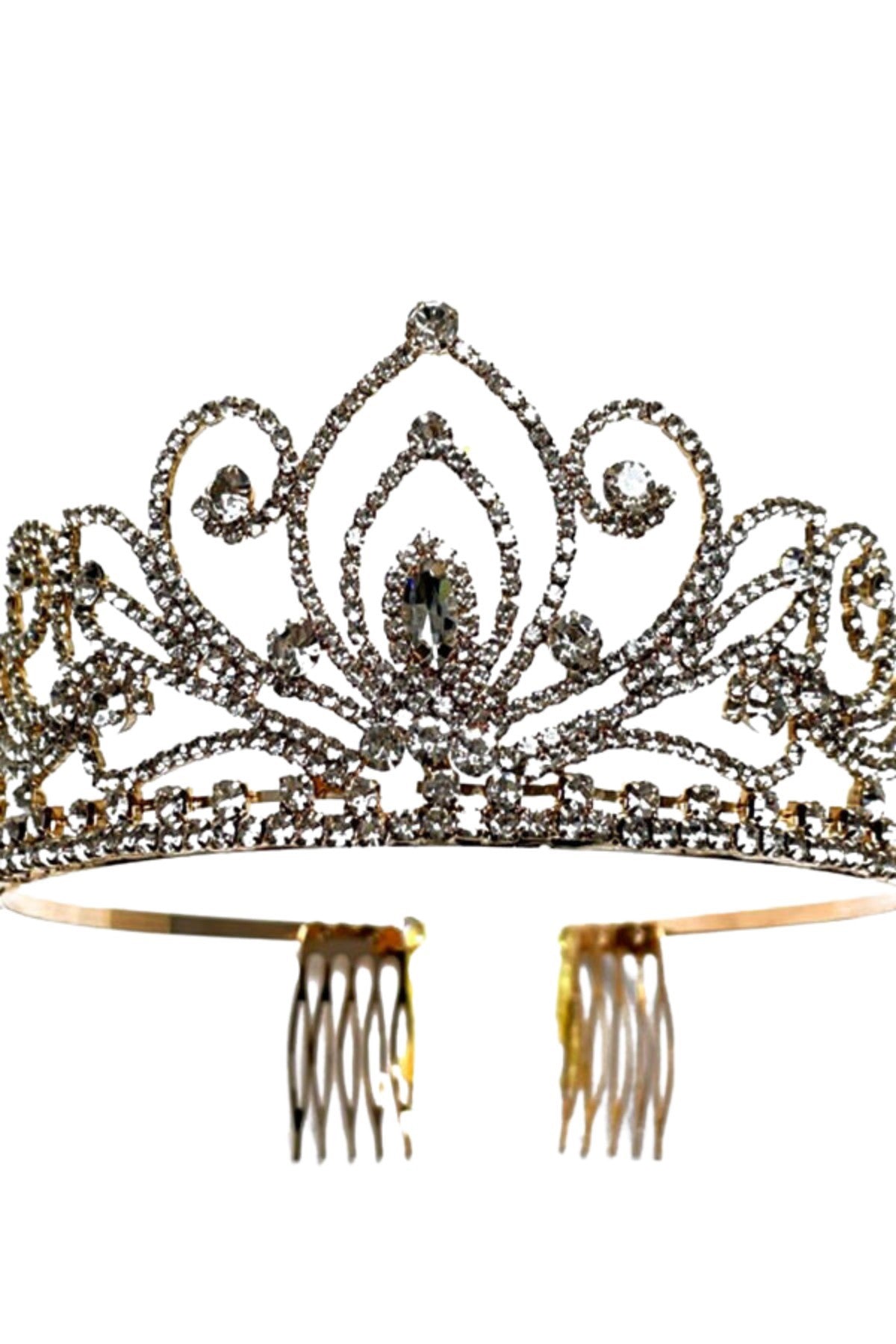 Elegant Crystal Heart Wave Line Tiara with sparkling crystals and a secure comb clasp, perfect for special occasions.