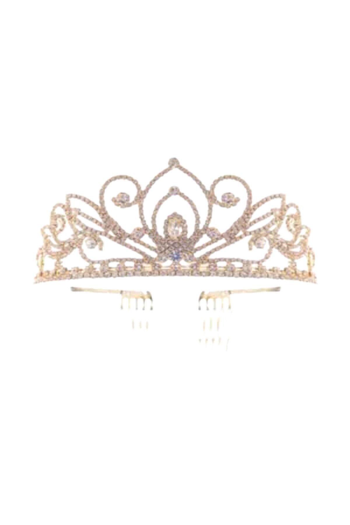 Elegant Crystal Heart Wave Line Tiara with sparkling crystals and a secure comb clasp, perfect for special occasions.