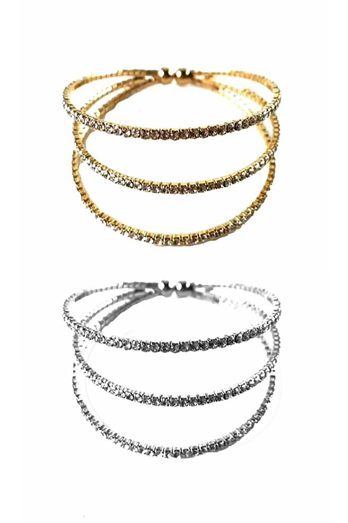 A stylish crystal lined cuff bracelet with an adjustable design, showcasing sparkling crystals on a sleek metal band.