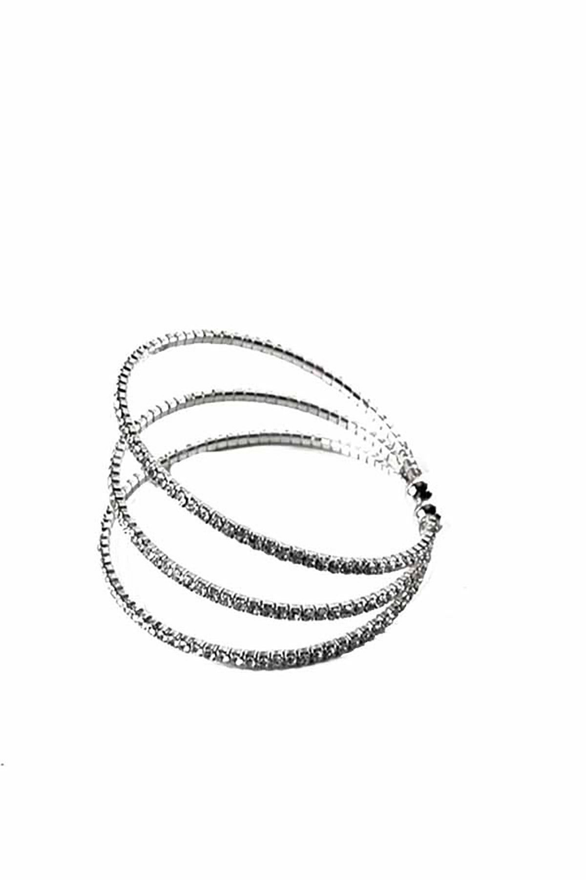 A stylish crystal lined cuff bracelet with an adjustable design, showcasing sparkling crystals on a sleek metal band.