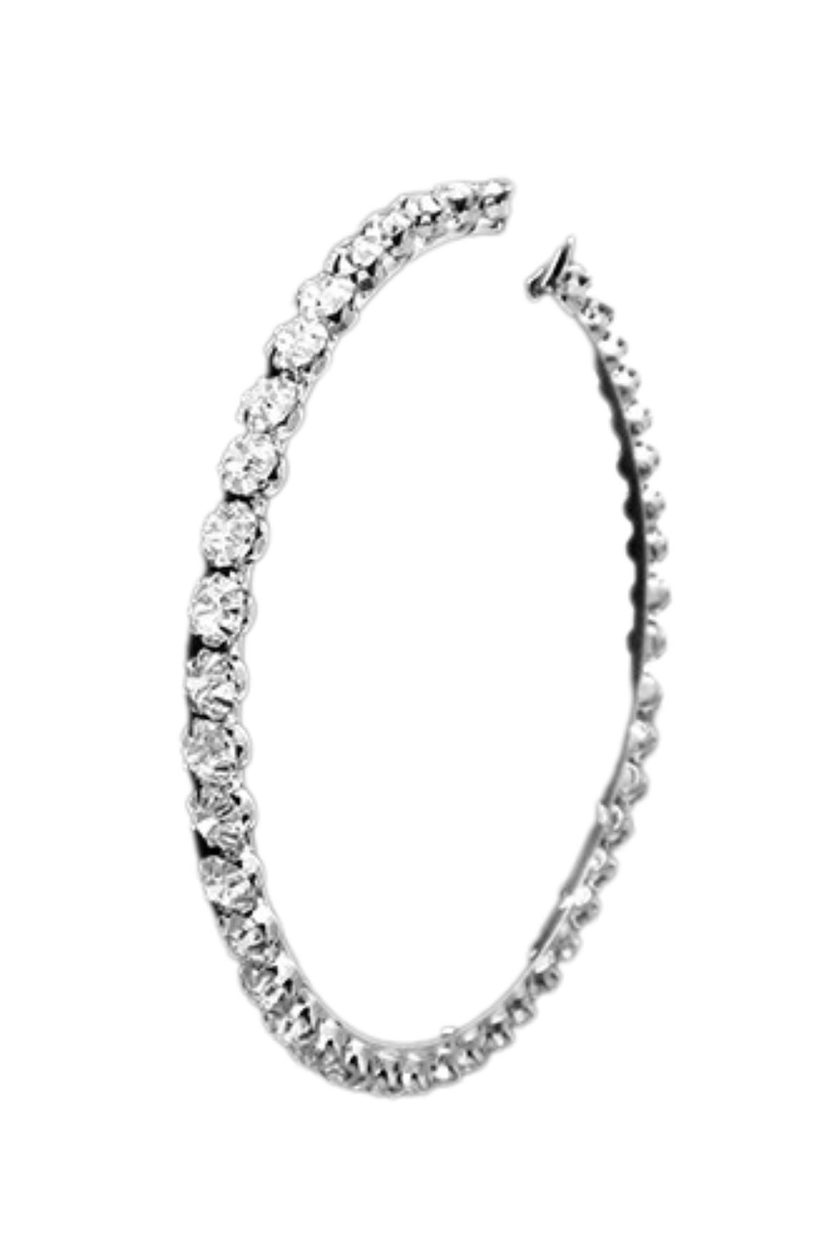 Elegant crystal lined hoop earrings with a 4-inch drop and secure latch back closure, perfect for any occasion.