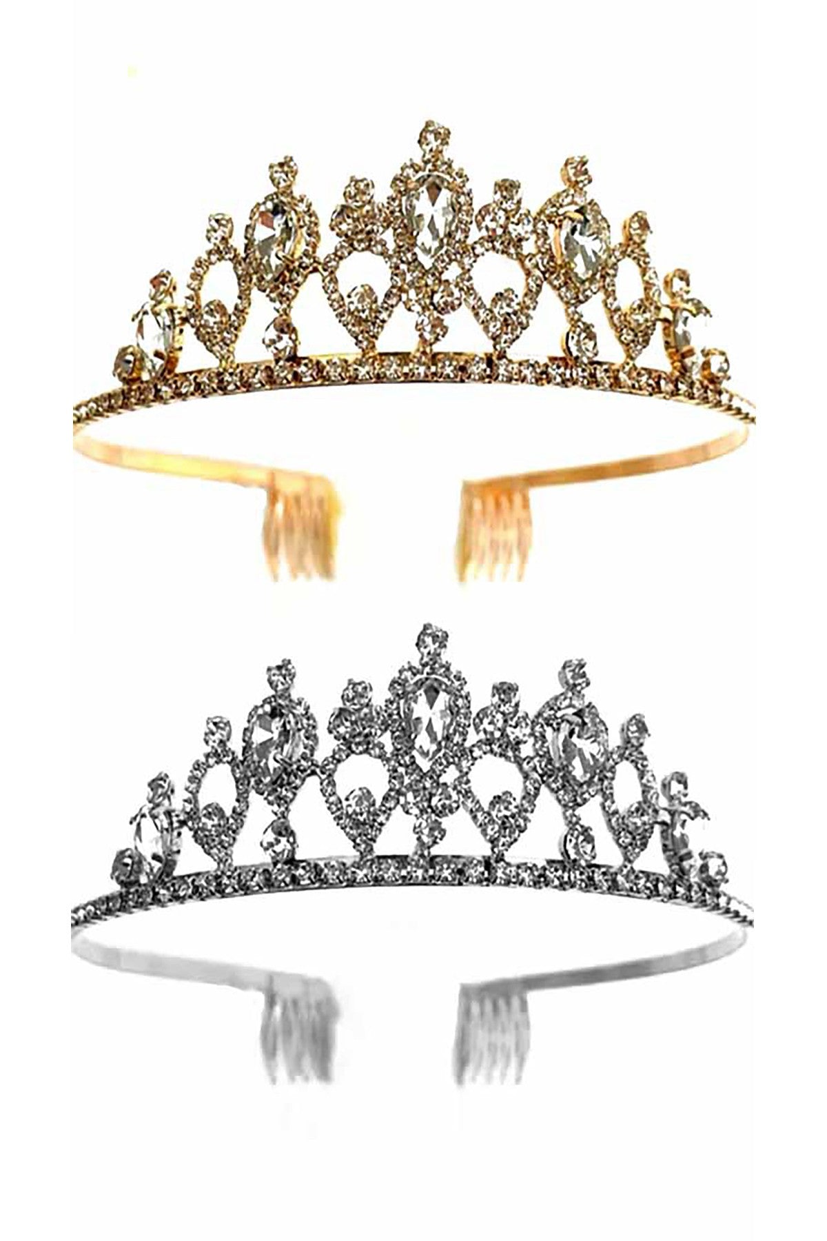 A stunning crystal lined tiara with a delicate design, featuring sparkling crystals and a secure comb clasp, perfect for special occasions.