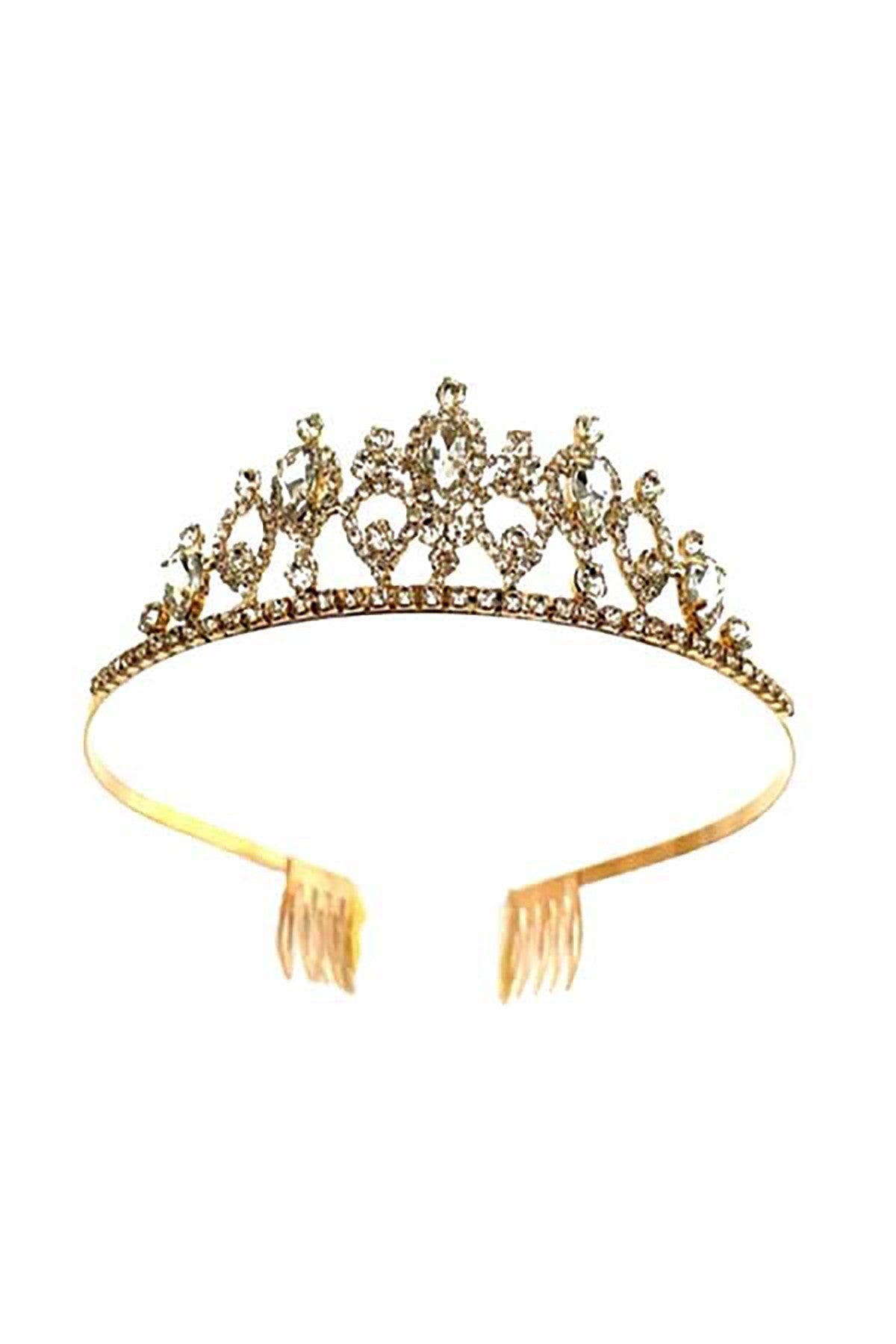 A stunning crystal lined tiara with a delicate design, featuring sparkling crystals and a secure comb clasp, perfect for special occasions.