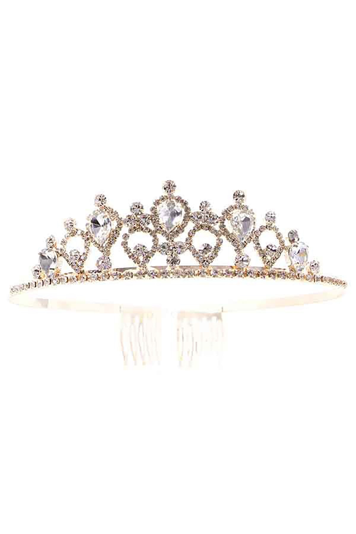 A stunning crystal lined tiara with a delicate design, featuring sparkling crystals and a secure comb clasp, perfect for special occasions.