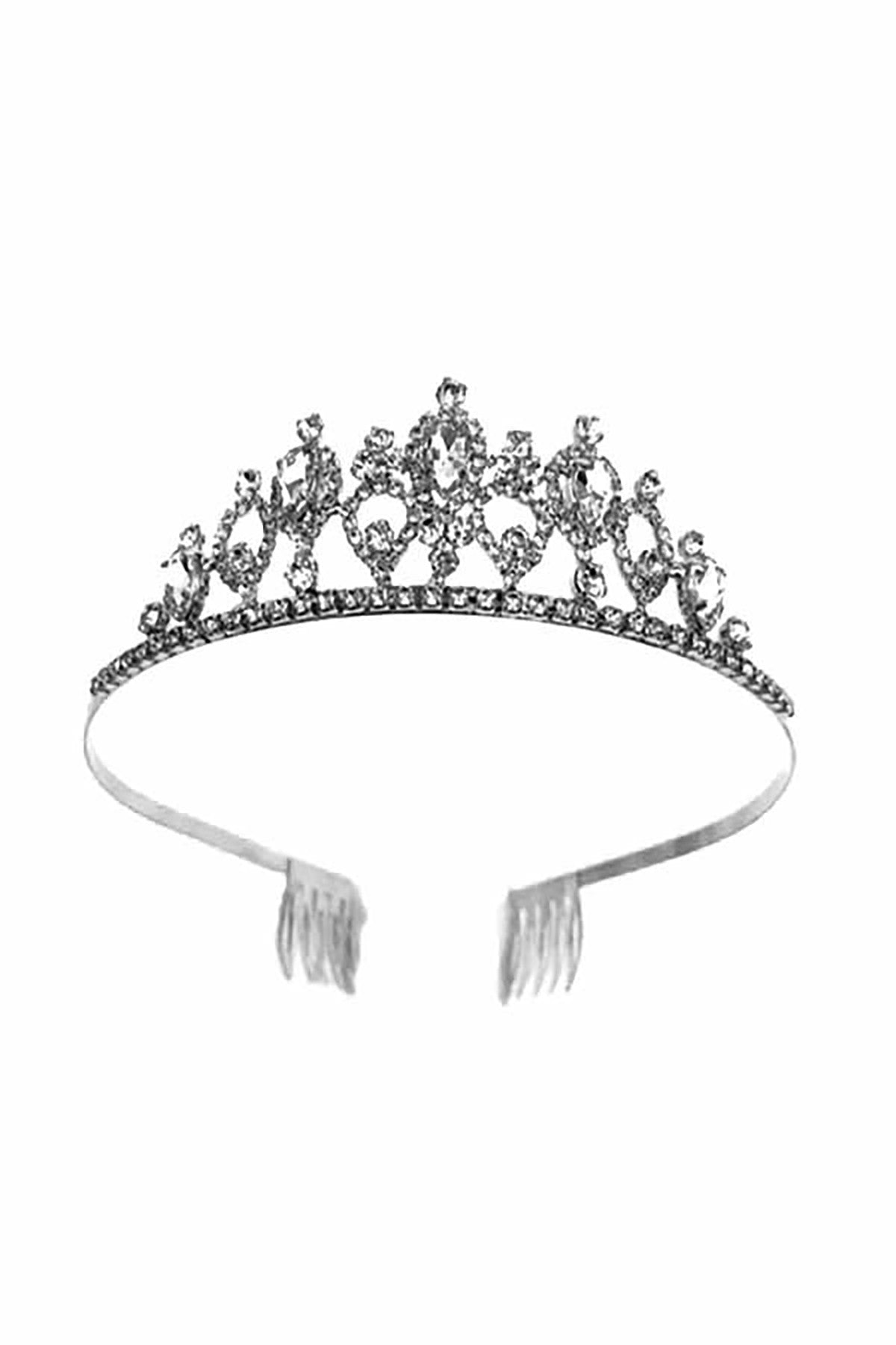 A stunning crystal lined tiara with a delicate design, featuring sparkling crystals and a secure comb clasp, perfect for special occasions.