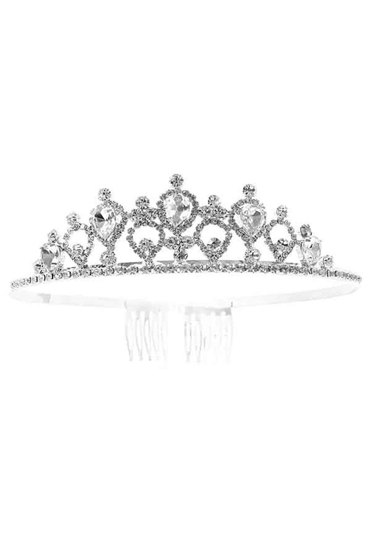 A stunning crystal lined tiara with a delicate design, featuring sparkling crystals and a secure comb clasp, perfect for special occasions.