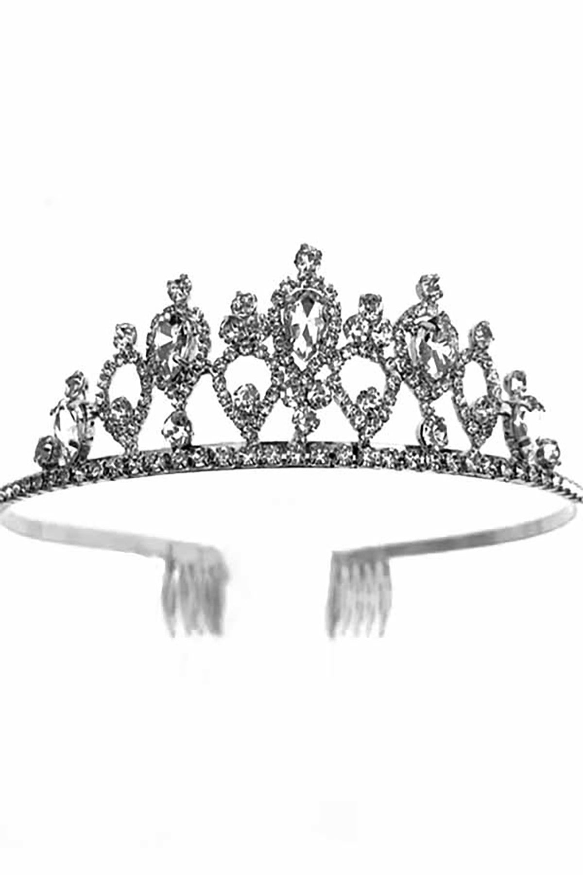 A stunning crystal lined tiara with a delicate design, featuring sparkling crystals and a secure comb clasp, perfect for special occasions.