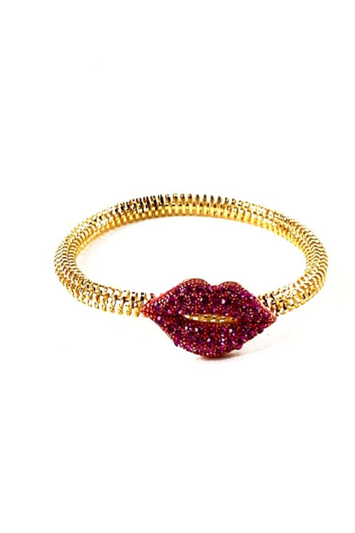 A stylish Crystal Lips Bracelet featuring a unique lip design with sparkling crystals, perfect for adding glamour to any outfit.