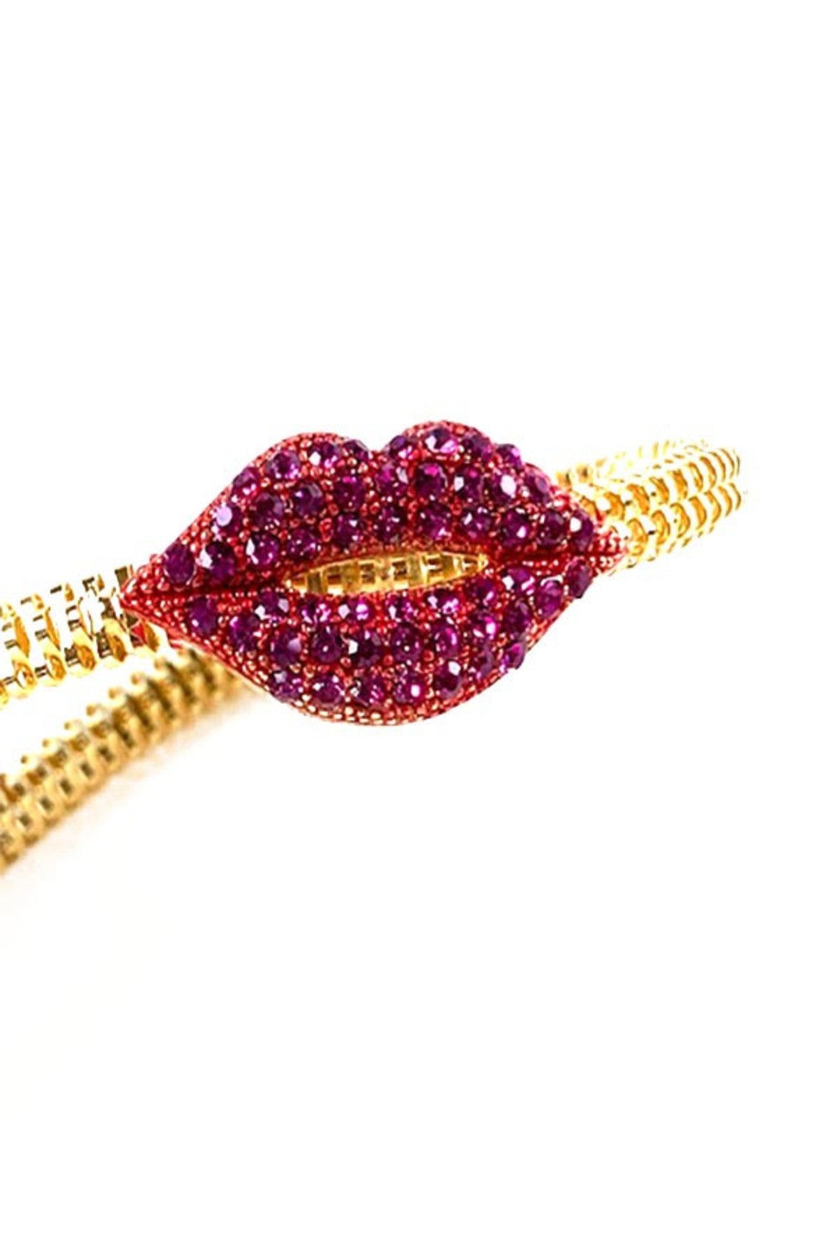 A stylish Crystal Lips Bracelet featuring a unique lip design with sparkling crystals, perfect for adding glamour to any outfit.