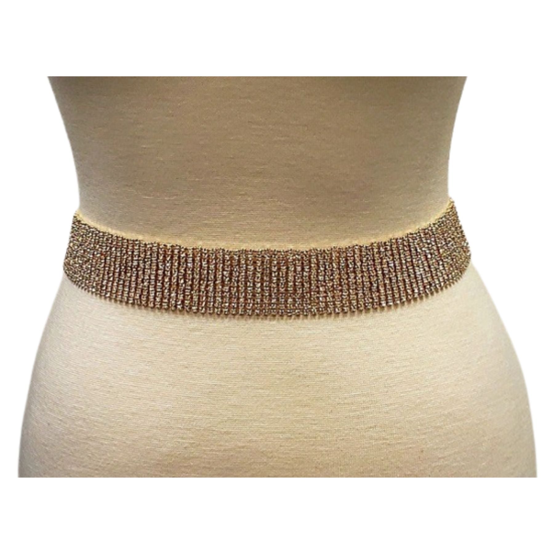 Elegant Crystal Pave Lined Chain Belt with lobster claw clasp and extender, showcasing a sparkling design perfect for any outfit.