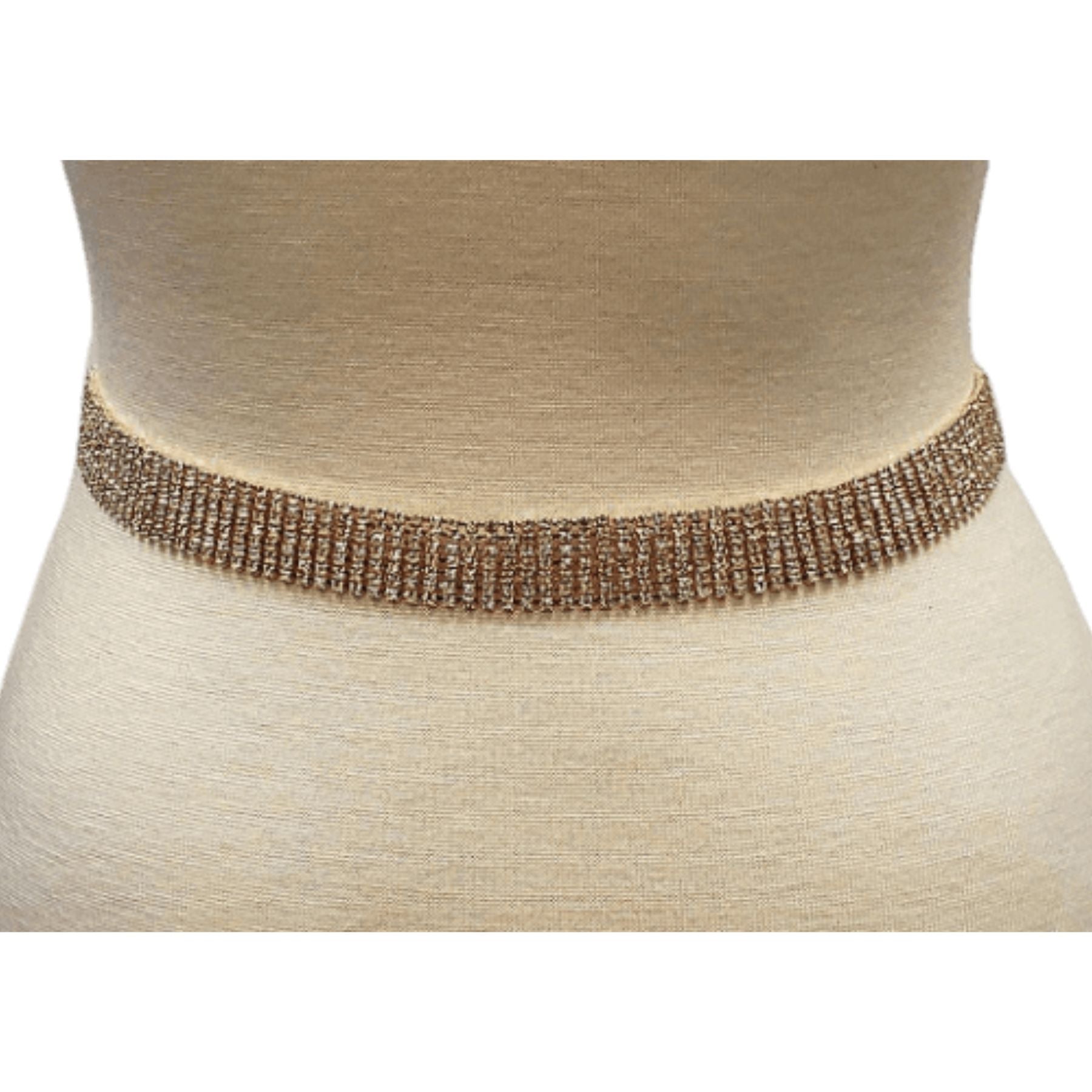 A stylish Crystal Pave Lined Chain Belt featuring a sparkling design with a lobster claw clasp and adjustable length.