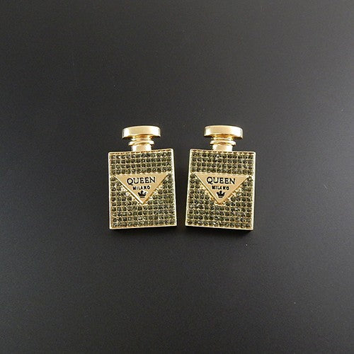 Elegant crystal perfume bottle post earrings, showcasing intricate design and sparkling details.