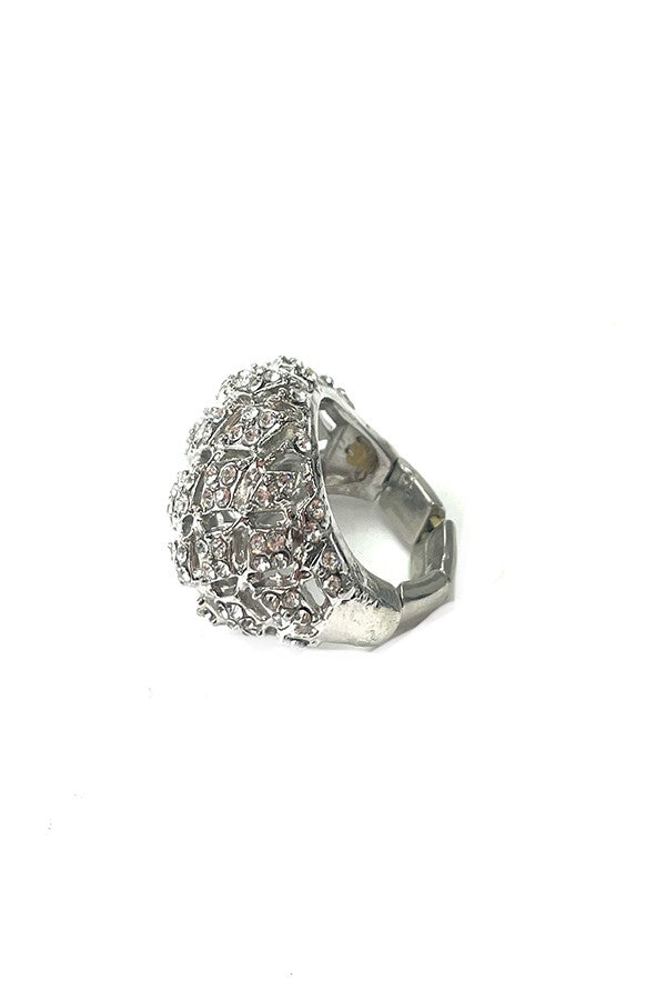 A beautiful stretchable crystal round ring with a sparkling centerpiece, designed for comfort and style.