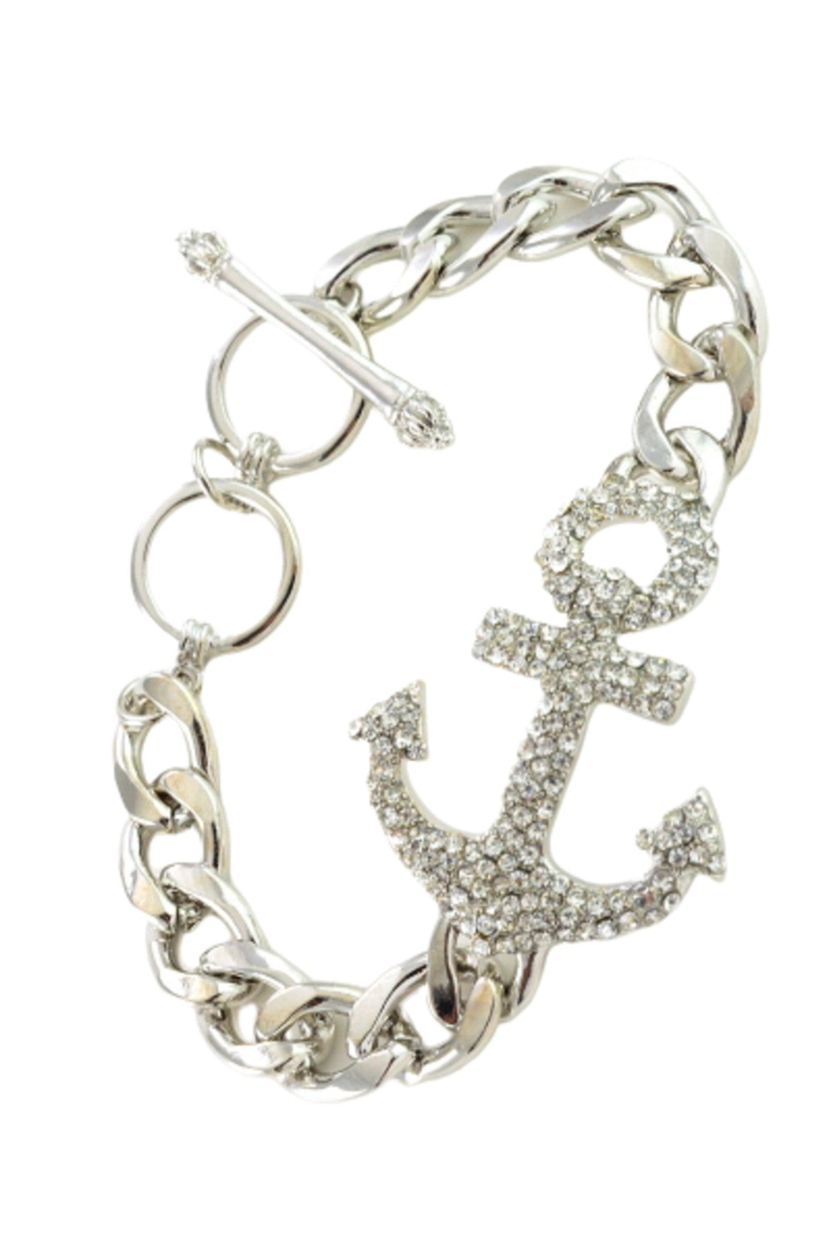 A stunning Crystal Studded ANCHOR Bracelet featuring a double plated design with sparkling crystals and an adjustable toggle clasp.