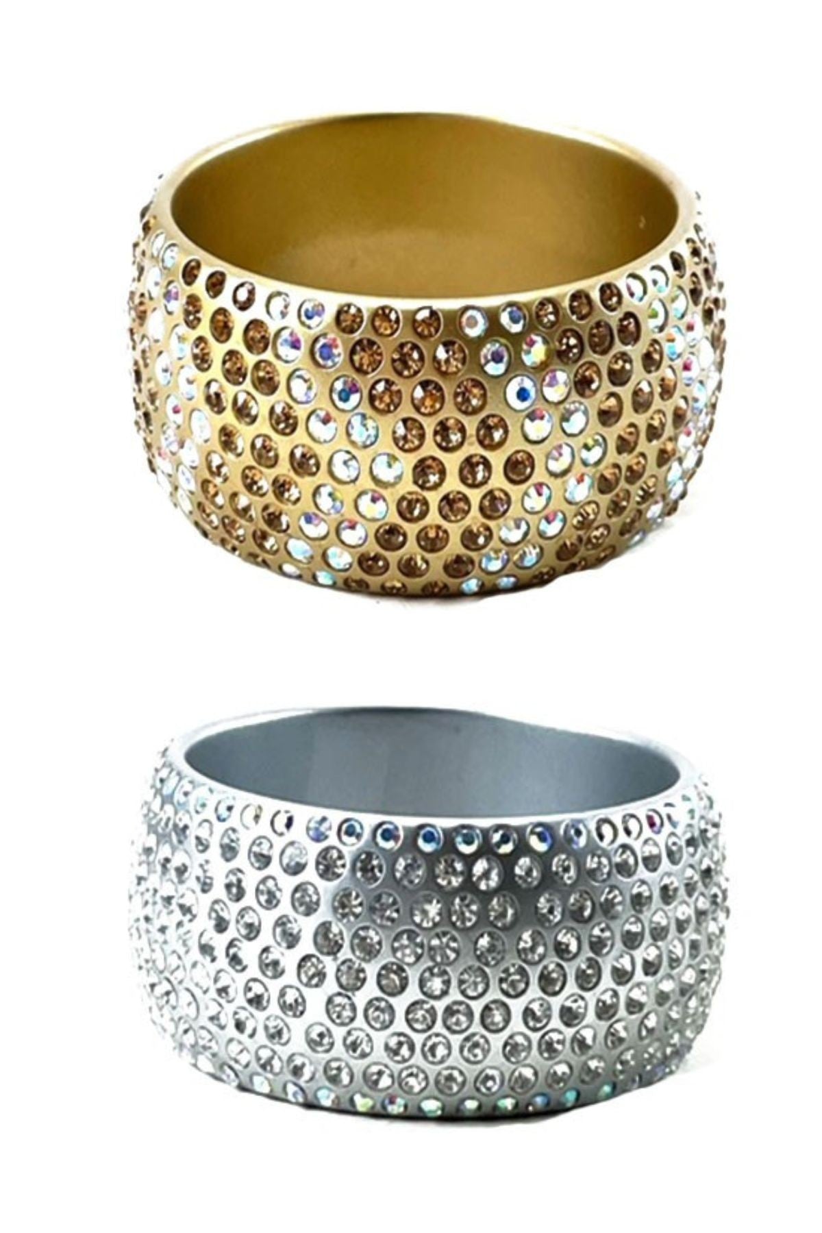 A beautiful crystal studded bracelet featuring two-tone stones, elegantly designed for stylish wear.