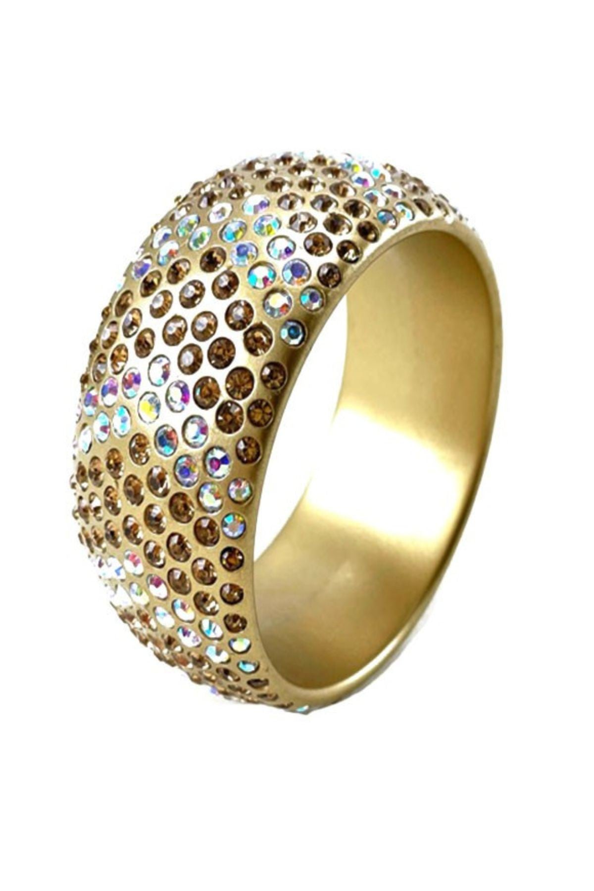 A beautiful crystal studded bracelet featuring two-tone stones, elegantly designed for stylish wear.