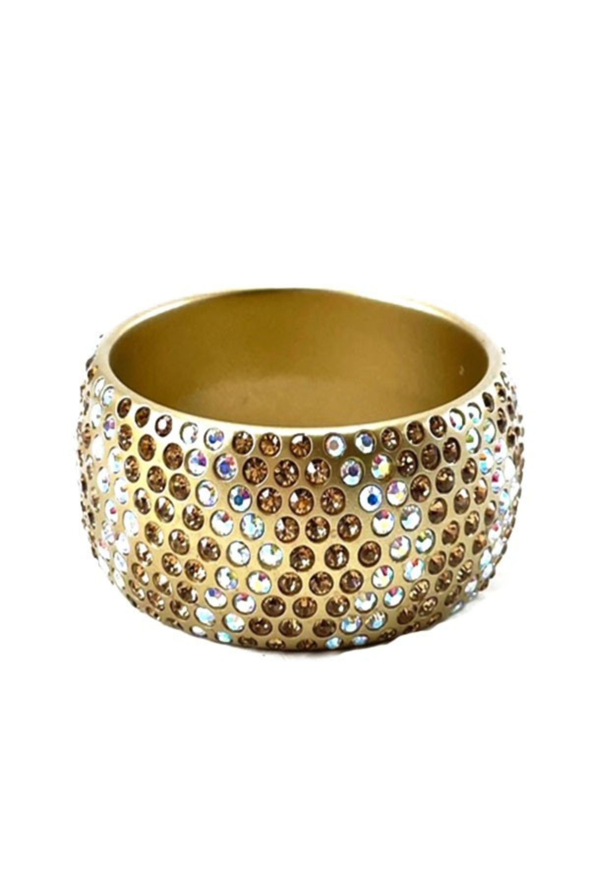 A beautiful crystal studded bracelet featuring two-tone stones, elegantly designed for stylish wear.