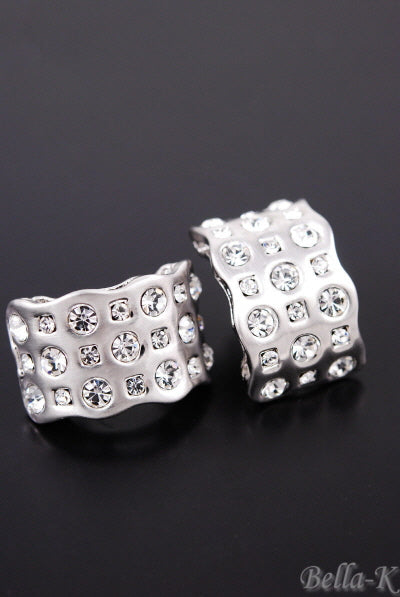 Elegant crystal studded earrings with a double plated design and post back closure, showcasing a 1-inch drop size.