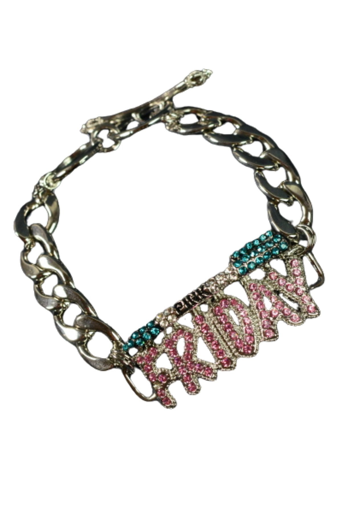 Elegant Crystal Studded FRIDAY Bracelet with toggle clasp, showcasing sparkling crystals and double plated finish.