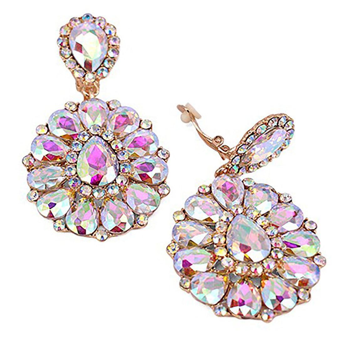 Elegant crystal teardrop clip earrings showcasing a shimmering design, perfect for special occasions.