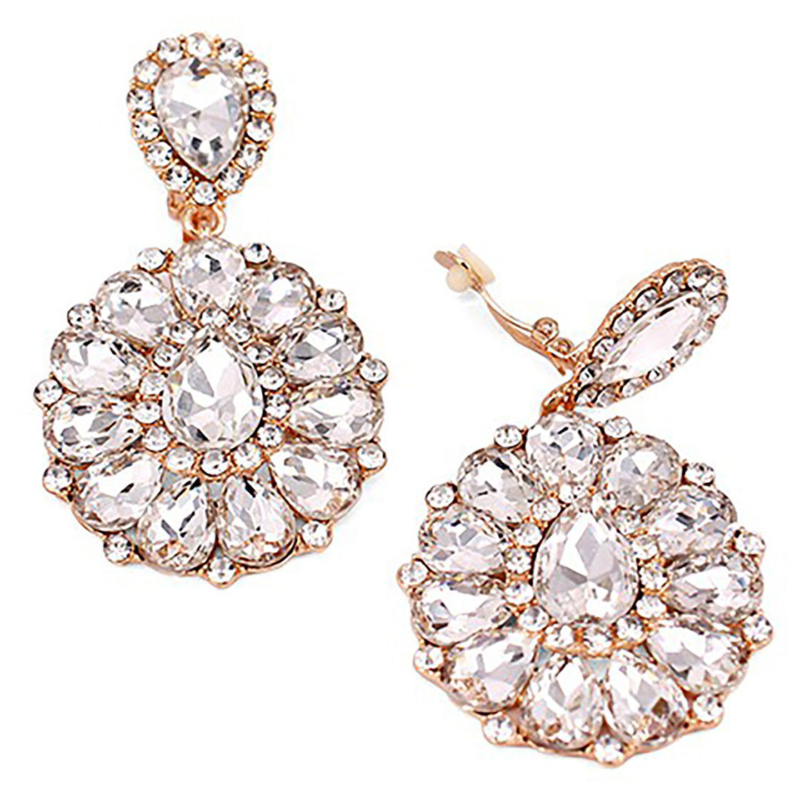 Elegant crystal teardrop clip earrings showcasing a shimmering design, perfect for special occasions.