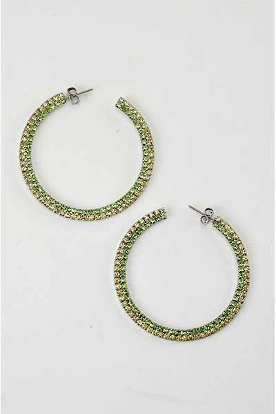 Elegant Crystal Two Tone Studded Hoop Earrings with a 2-inch diameter and secure lever back closure, showcasing a stylish design.