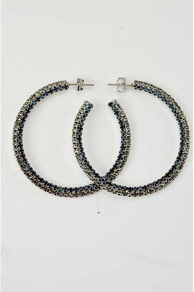 Elegant Crystal Two Tone Studded Hoop Earrings with a 2-inch diameter and secure lever back closure, showcasing a stylish design.