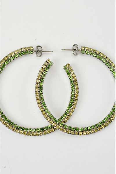 Elegant Crystal Two Tone Studded Hoop Earrings with a 2-inch diameter and secure lever back closure, showcasing a stylish design.