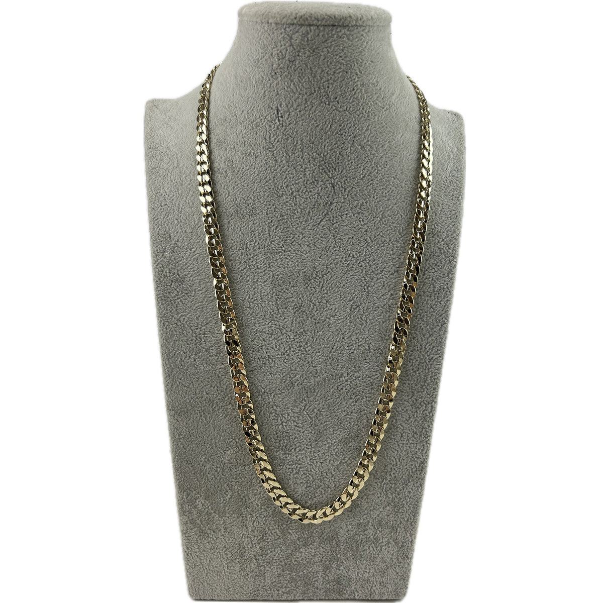 A stunning Cuban Chain Necklace, 23 inches long, featuring a triple plated finish and a secure hinged clasp, perfect for stylish accessorizing.