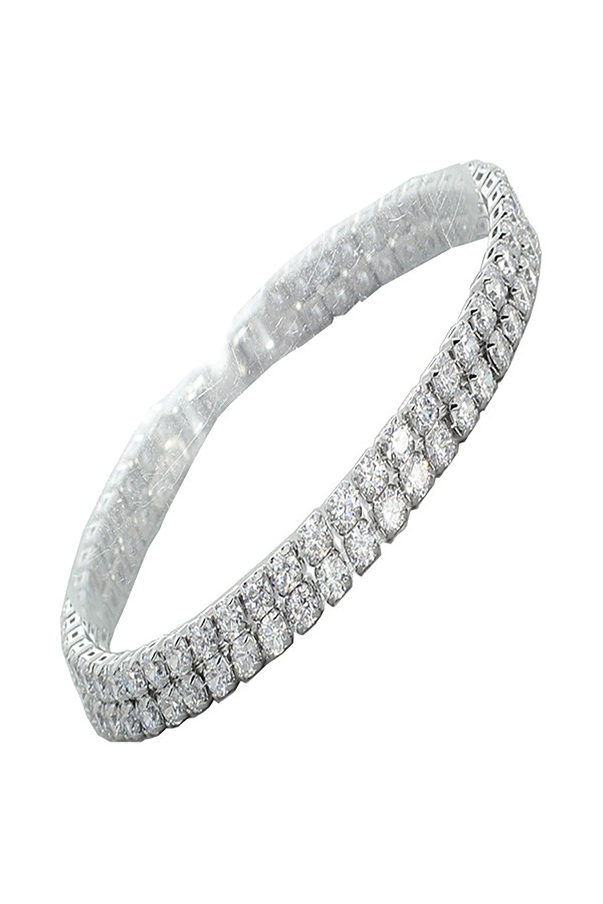 Cubic Zirconia 3mm 2 Row Tennis Chain Bracelet featuring sparkling stones and a secure fold-over clasp.