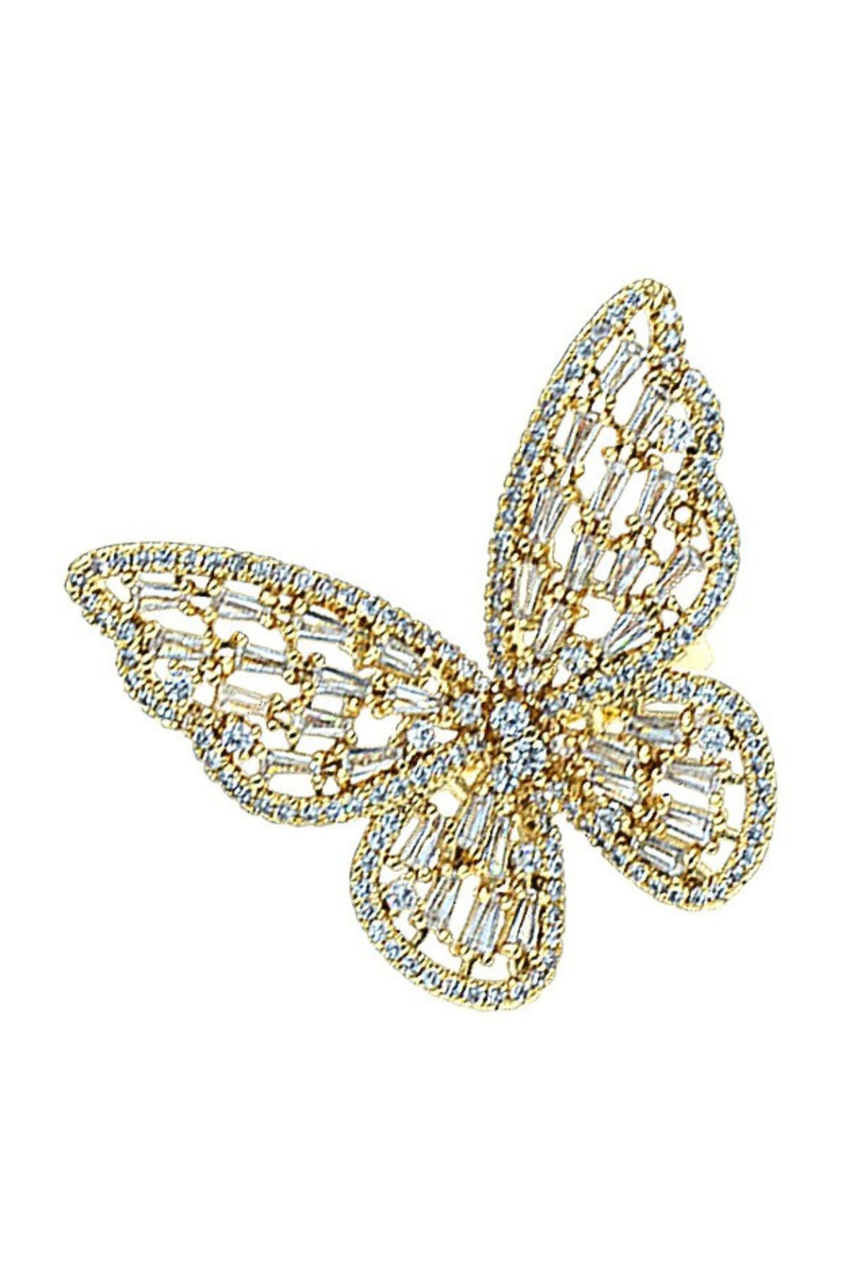 Cubic Zirconia Baguette Butterfly Ring with sparkling stones and adjustable design, showcasing elegance and style.