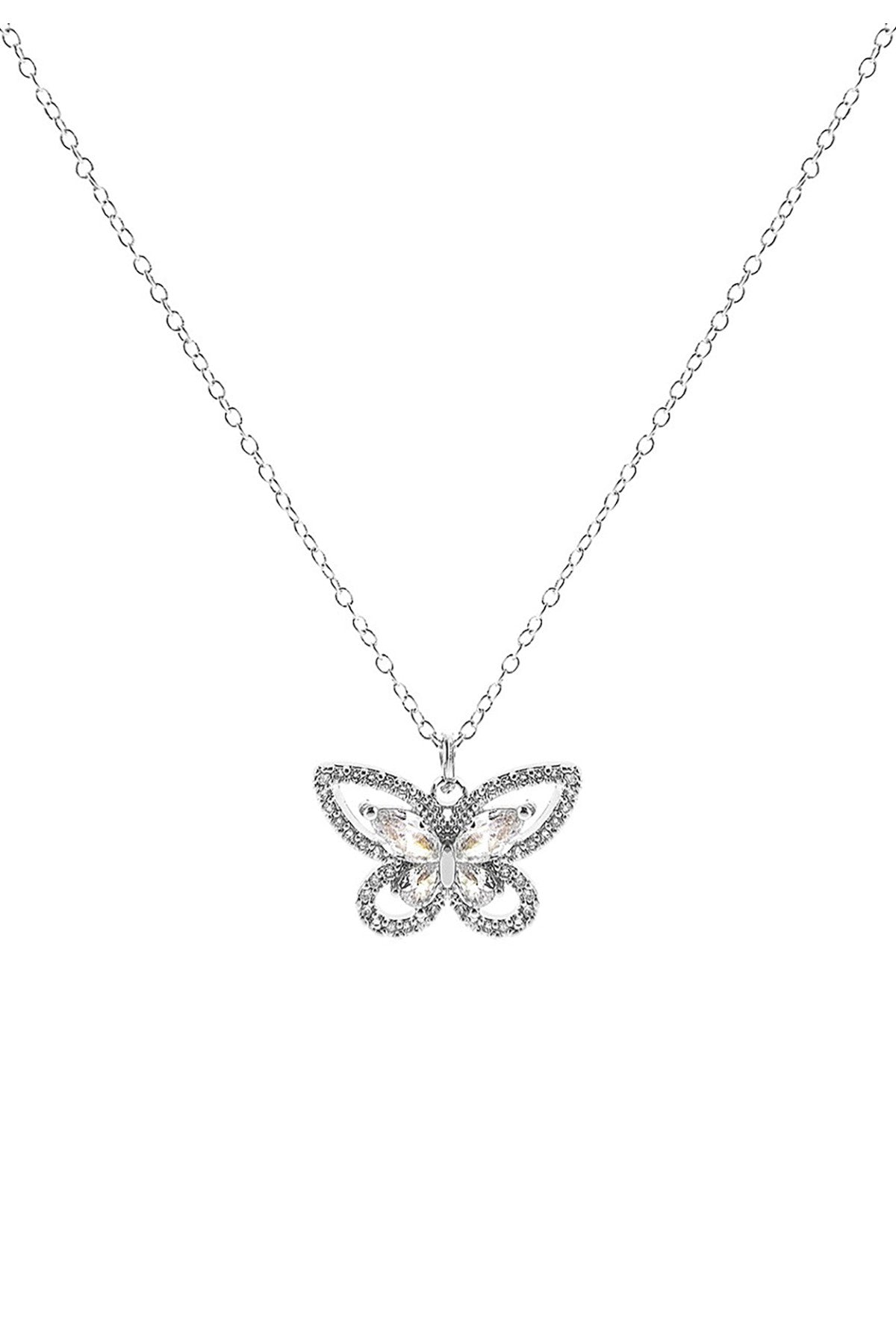 Cubic Zirconia Marquise Butterfly Necklace featuring a delicate butterfly pendant with sparkling stones, set on an elegant chain.