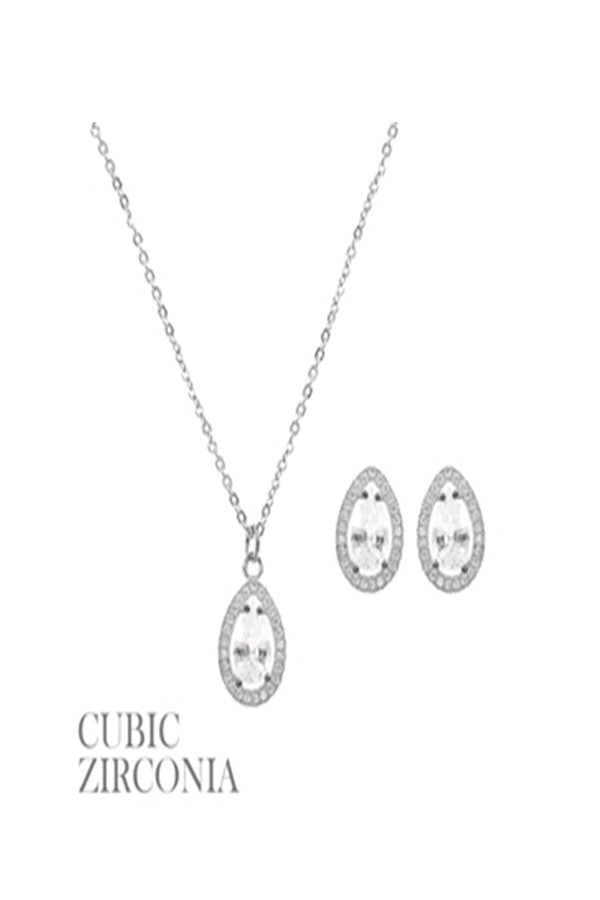 Cubic Zirconia Pendant Necklace Set featuring a sparkling pendant on a 16-inch chain with a lobster claw clasp.