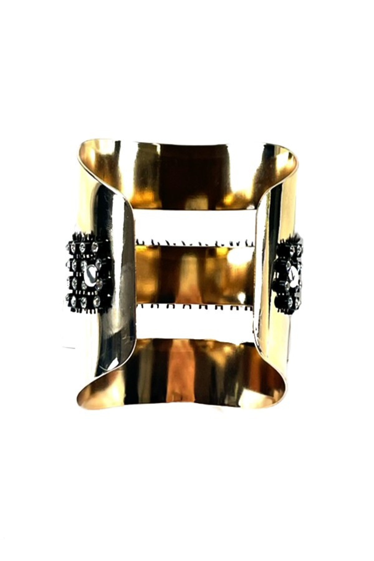 A stylish cuff bracelet featuring intricate rhinestone detailing, designed for elegance and comfort.