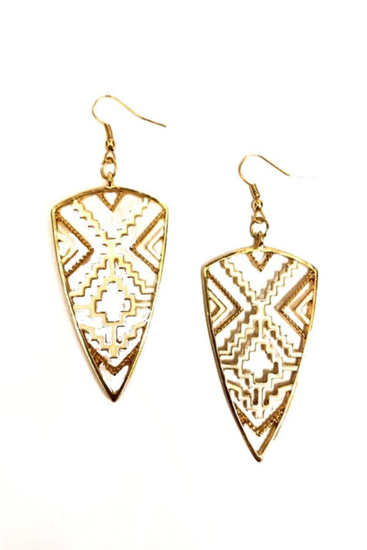 Elegant Cut Out Dangle Earrings featuring a fish hoop design, approximately 2.5 inches long.