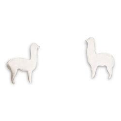 Cute silver alpaca earrings with a stylish design, handmade from 95% pure silver, displayed in a black velvet jewelry pouch.