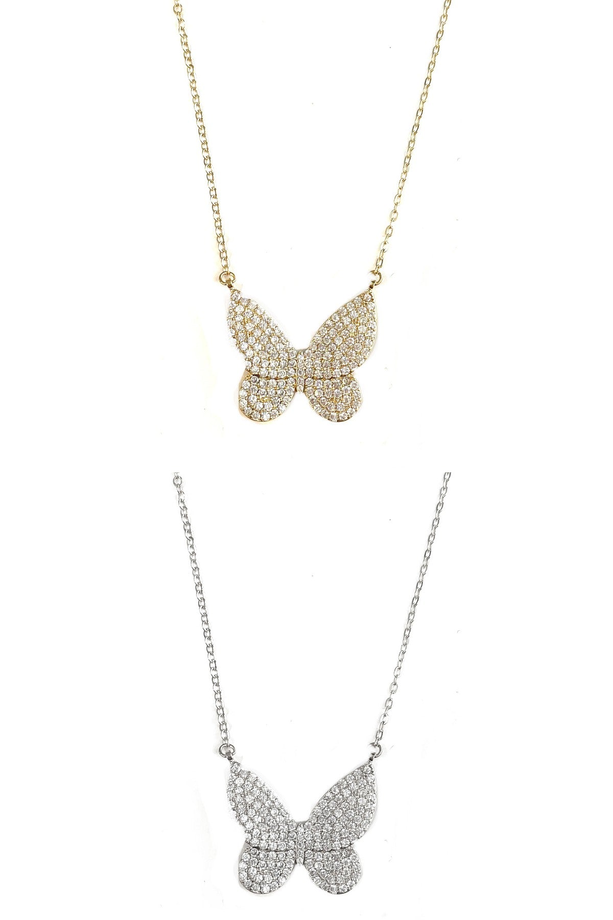 CZ Butterfly Pendant Necklace featuring a sparkling cubic zirconia butterfly design on an adjustable chain.