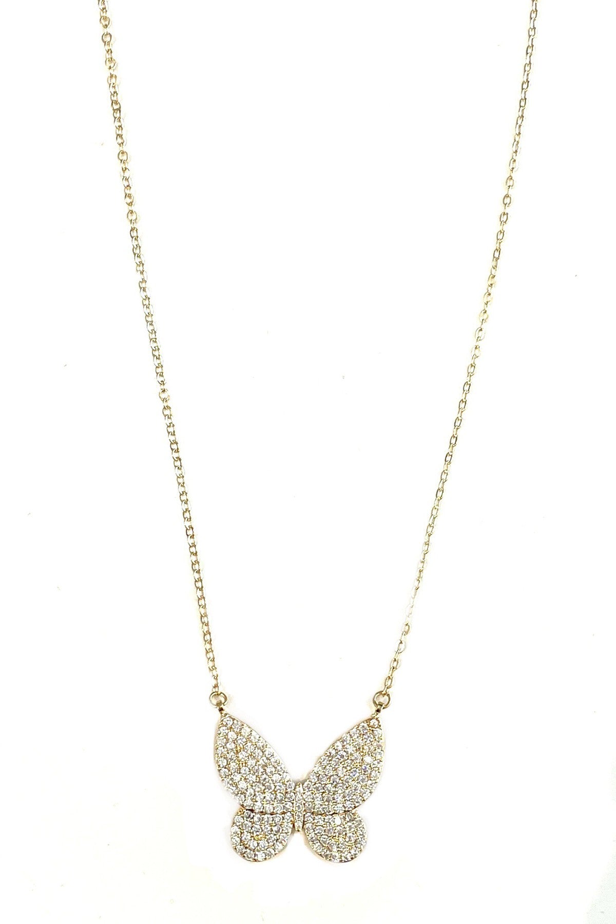 CZ Butterfly Pendant Necklace featuring a sparkling cubic zirconia butterfly design on an adjustable chain.