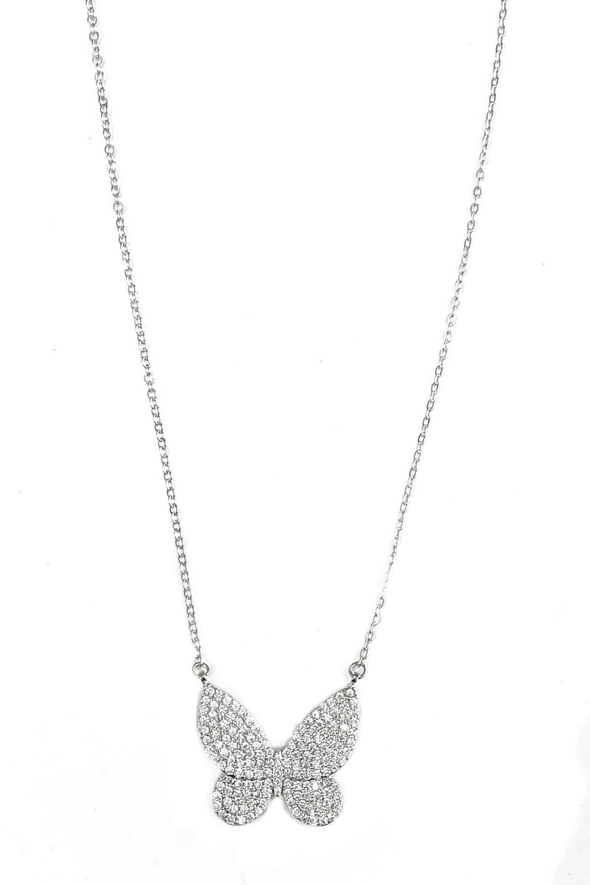 CZ Butterfly Pendant Necklace featuring a sparkling cubic zirconia butterfly design on an adjustable chain.