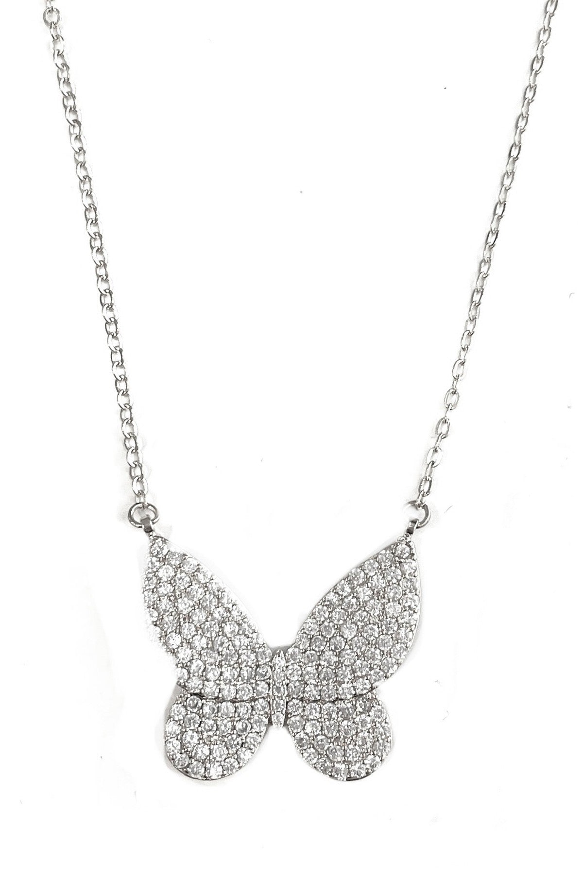 CZ Butterfly Pendant Necklace featuring a sparkling cubic zirconia butterfly design on an adjustable chain.