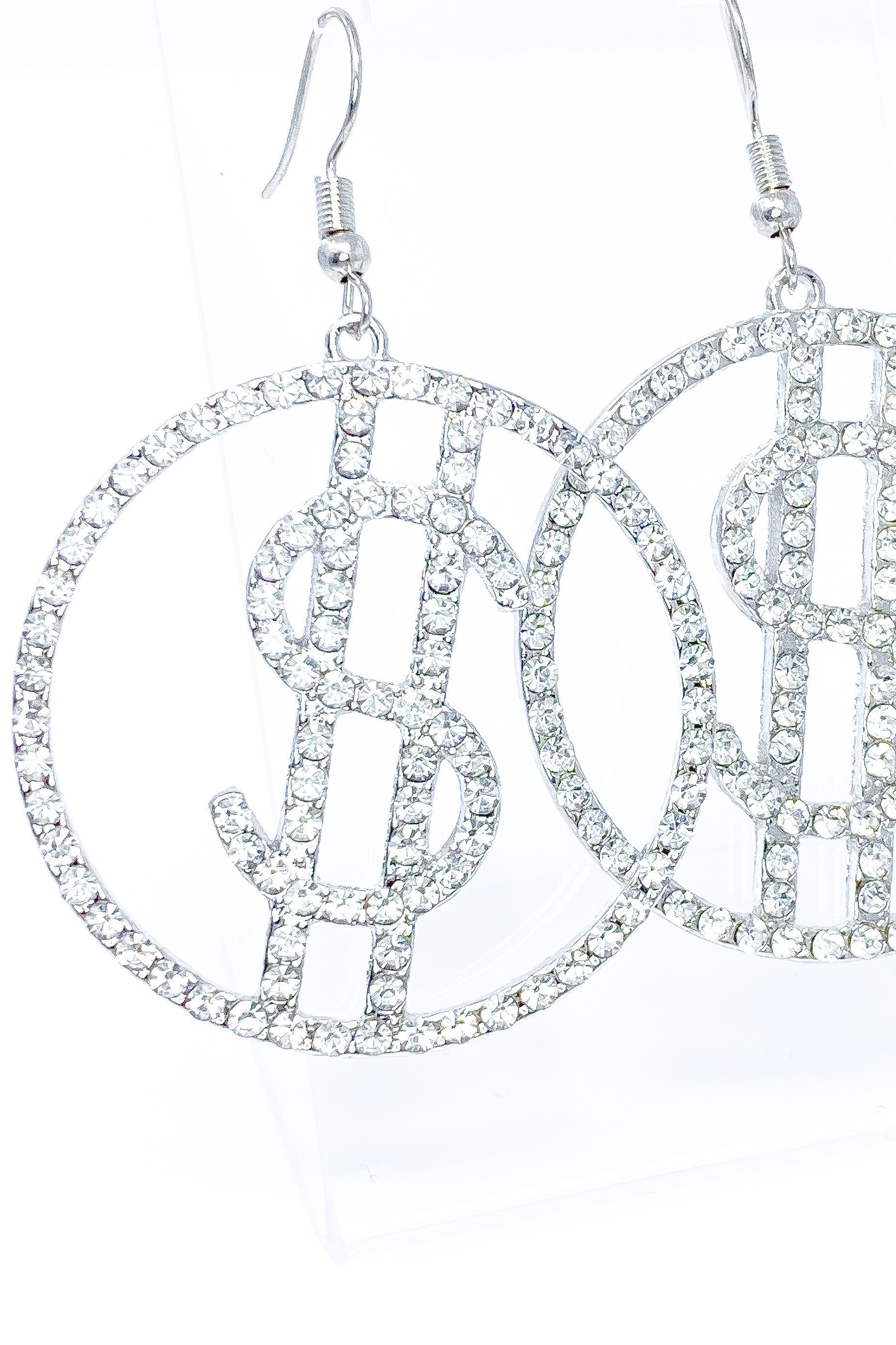 Dangle - Cash Period drop earrings featuring a money symbol design in silver, made from high-quality zinc alloy.