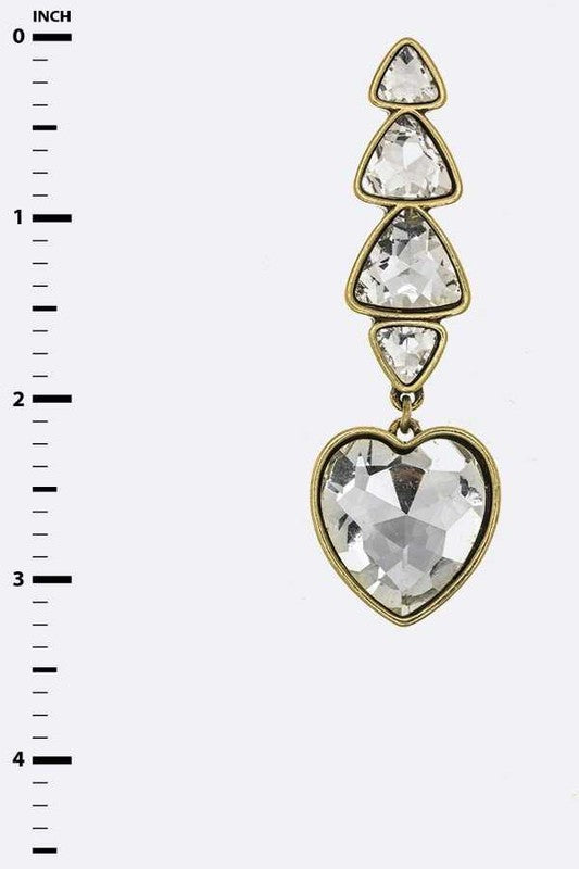 Elegant Dangle Crystal Heart Earrings with a 3.2-inch drop, featuring sparkling crystals and a stylish heart design.