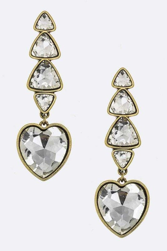 Elegant Dangle Crystal Heart Earrings with a 3.2-inch drop, featuring sparkling crystals and a stylish heart design.