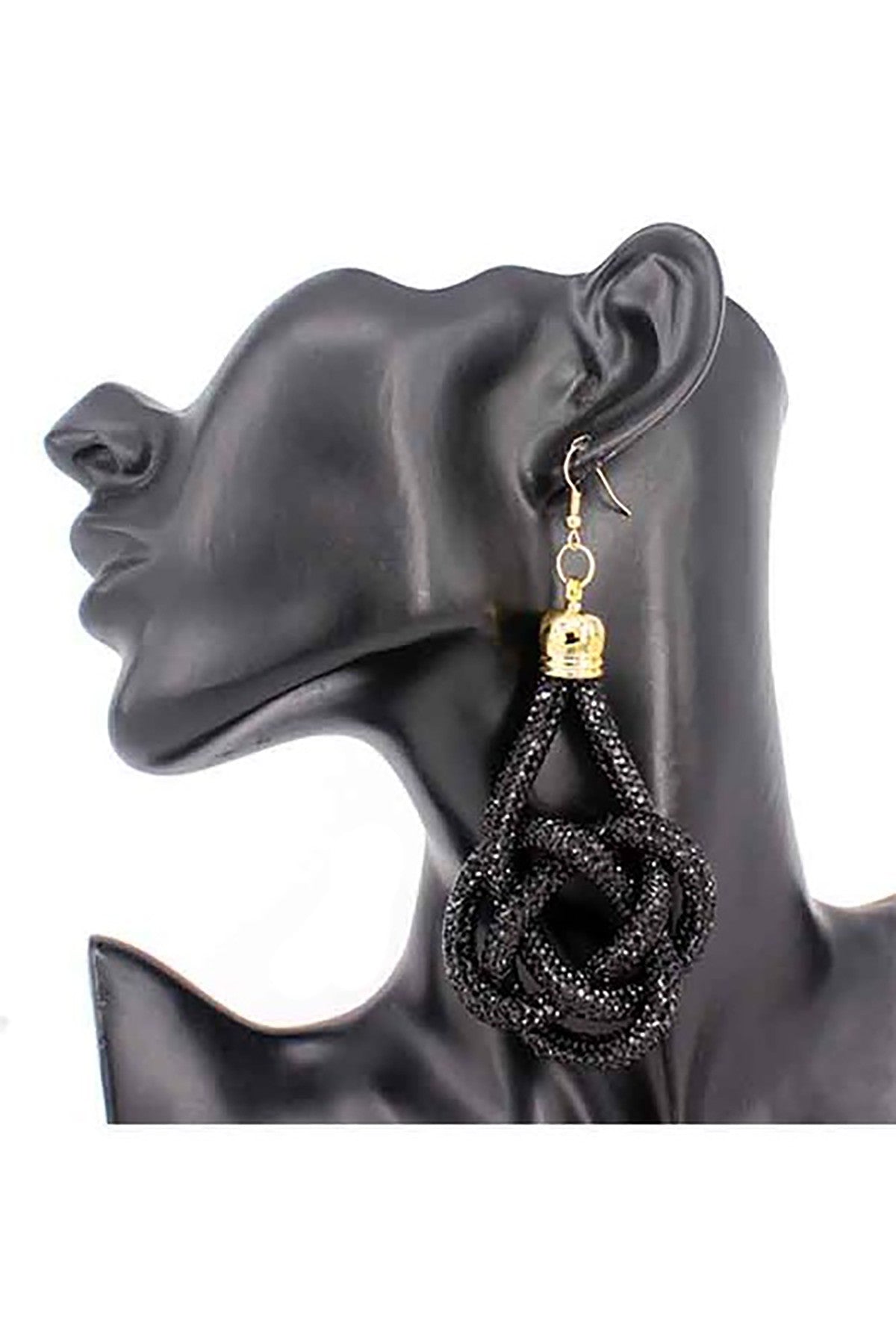 Elegant knotted shape crystal dangle earrings with a 3.5 inch drop and fish hook closure, perfect for any occasion.