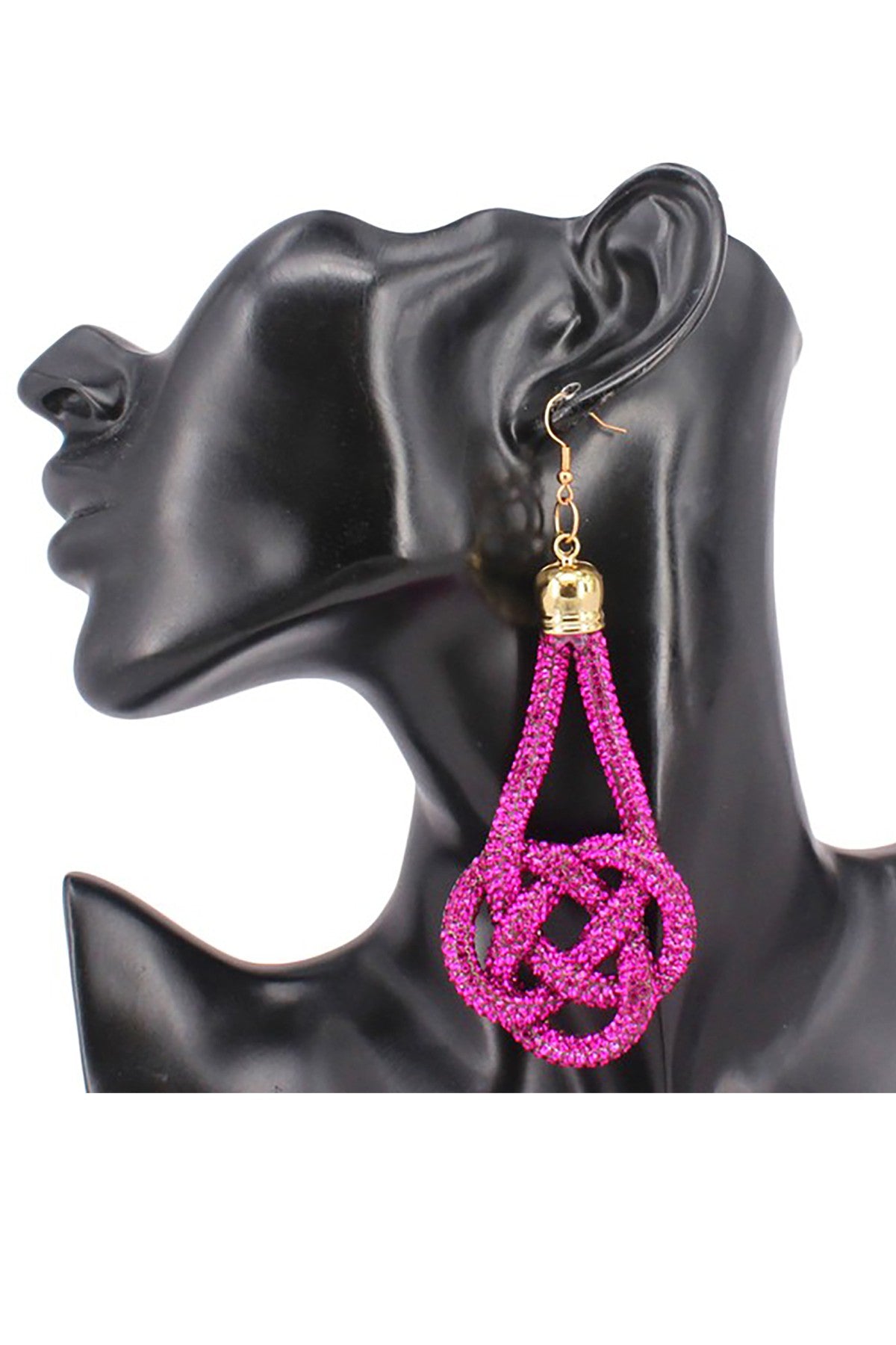 Elegant knotted shape crystal dangle earrings with a 3.5 inch drop and fish hook closure, perfect for any occasion.