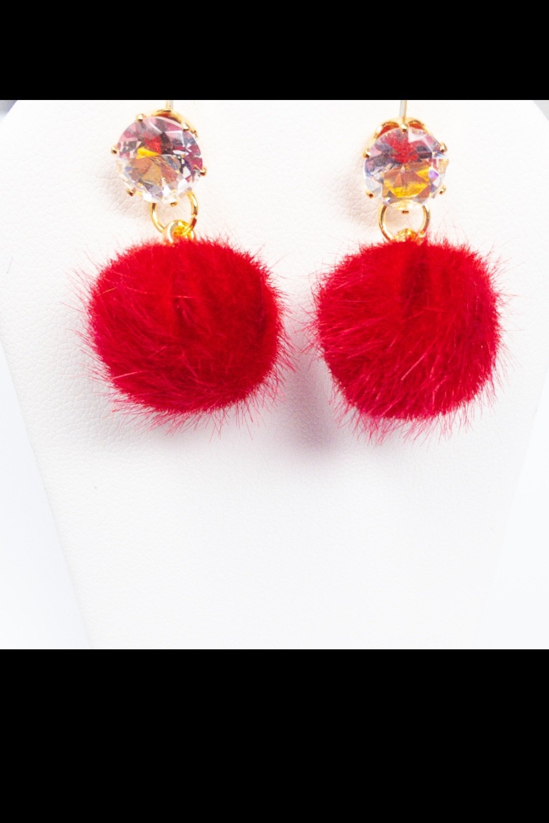 Dangle Fuzzy Drop Earrings featuring vibrant colors and geometric design, made from high-quality zinc alloy and crystallized stones.